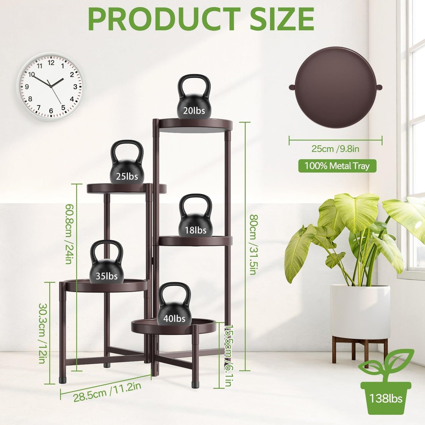 iDavosic.ly 5 Tier Large Plant Stand Indoor, 10 Inch Wide Tall Corner Metal Plant Stands Outdoor for Multiple Plants, Folding Tiered Flower Display Holder Rack Shelf, Violet Bronze