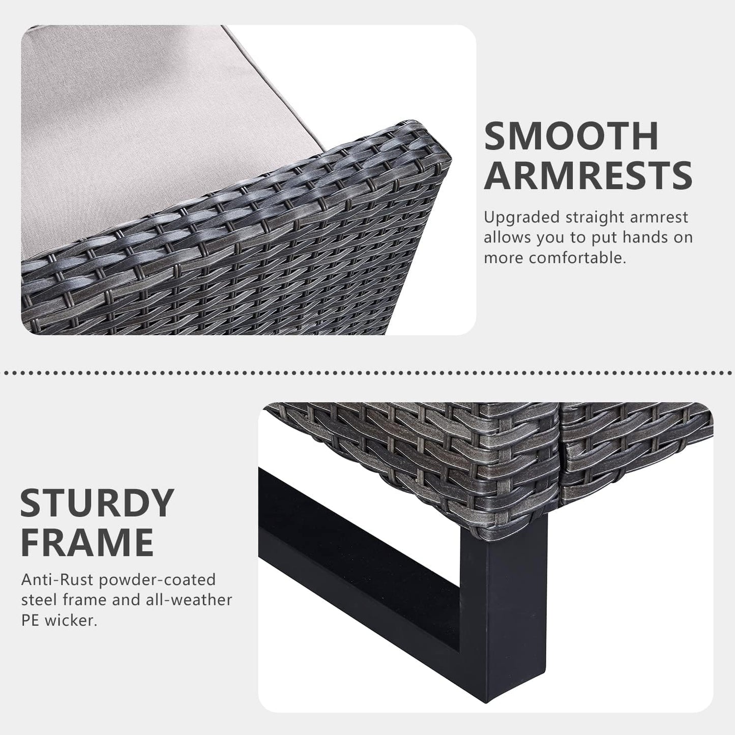 HUMMUH 3-Piece Patio Swivel Chairs,PE Wicker Outdoor Rocking Chairs Bistro Set with Side Table Porch Balcony Furniture with Cushions