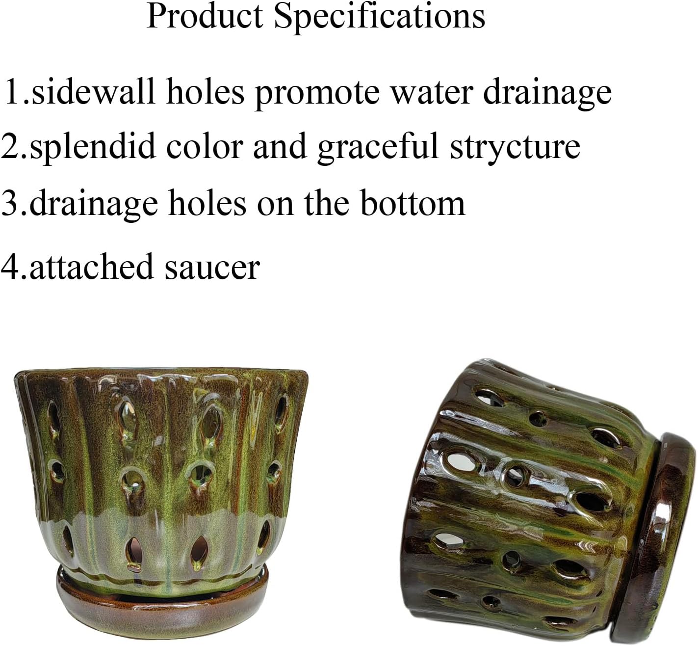 Ceramic Orchid Pots with Attached Saucer and Drainage Hole 6'' Orchid Planter (mossgreen)