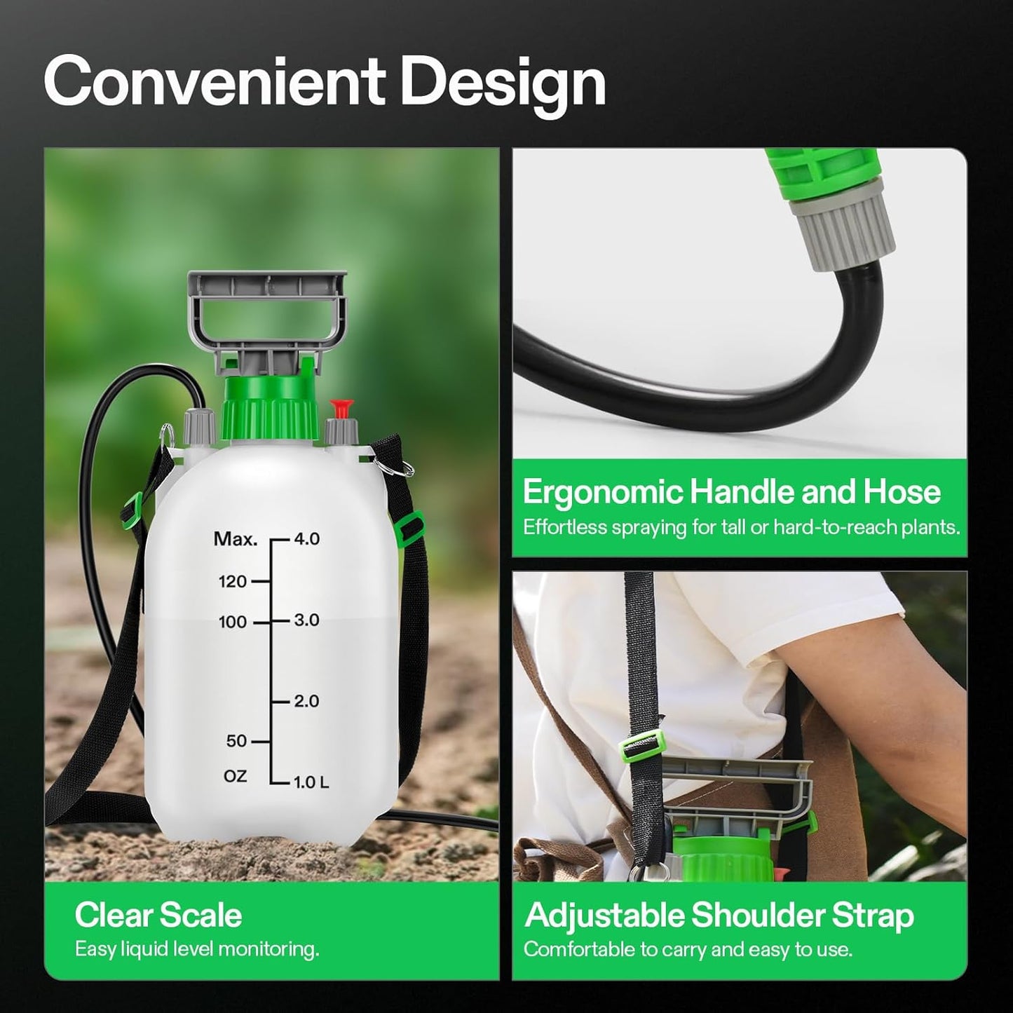 VIVOSUN Pump Sprayer 1 Gallon, Portable Water Spray Bottle in Lawn and Garden Yard, Weed Sprayer for Plants with 3 Nozzles, Adjustable Shoulder Strap, Pressure Relief Valve