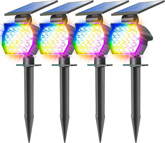 NIORSUN Solar Color Changing Lights Outdoor,7 Lighting Modes RGB Solar Outdoor Lights,IP67 Waterproof Multicolor Landscape Spotlights for Halloween Holiday Decorations,4 Pack