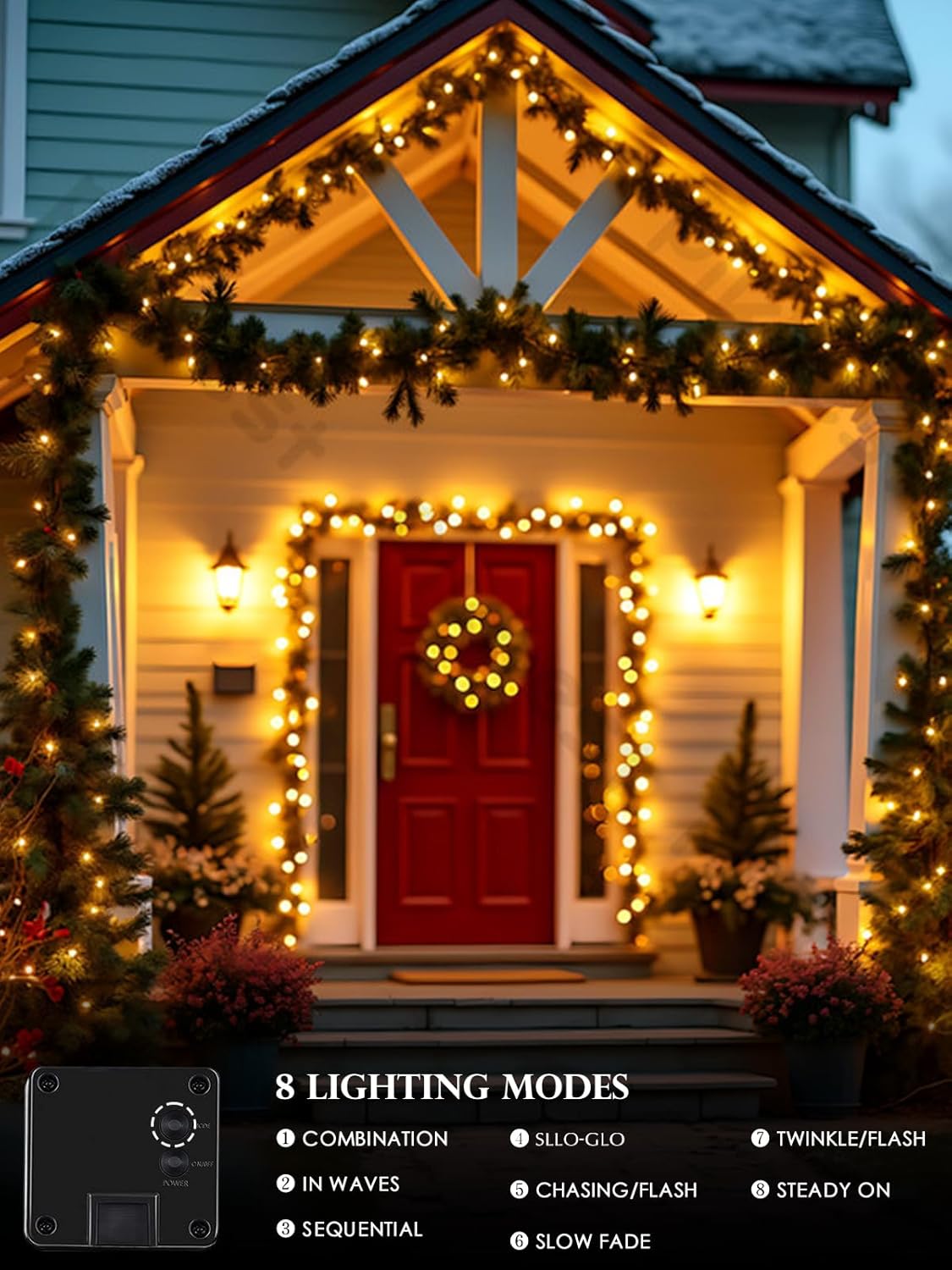 4-pack Solar Christmas Lights Outdoor Waterproof, 400LED 132FT Solar String Light with 8 Lighting Modes, Solar Tree Lights Green Wire for Xmas Tree Party Wedding Garden Fence Decoration (Warm White)