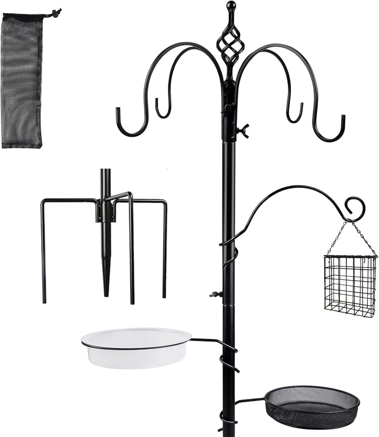 yosager Premium Bird Feeding Station Kit, 77" x 19" Birds Feeder Pole, Deluxe Multi Feeder Hanging Kit with Metal Suet and Bird Bath for Wild Birds Watching, Birdfeeder and Planter Hanger