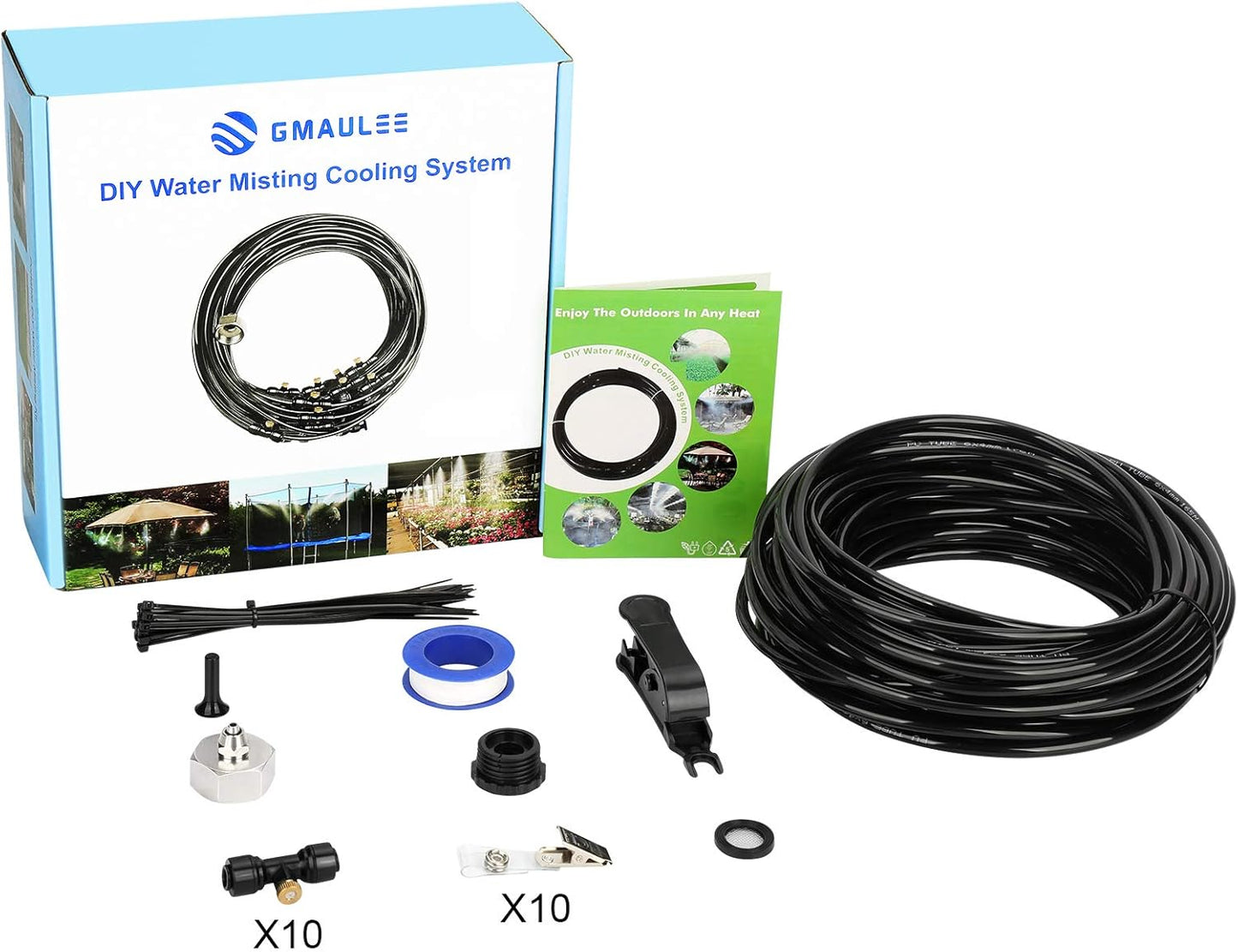 Misting Cooling System, DIY 33FT(10M) Misting Line +10 Brass Mist Nozzles+ a Brass Connector(3/4'') Outdoor Mister System for Patio Waterpark Garden Trampoline Greenhouse