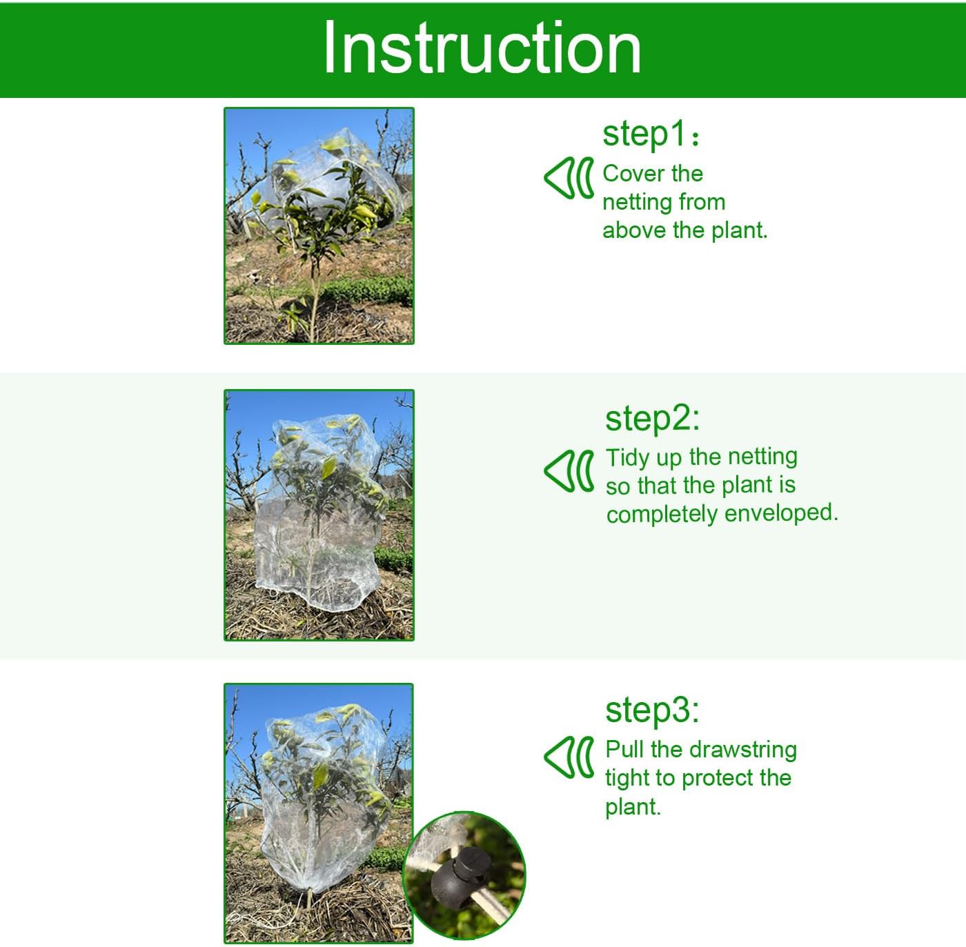 Garden Plant Covers Bags with Drawstring, 6 Pack, 3.3x2.6Ft Mesh Plant Covers, Insect Bird Barrier Mesh, for Trees & Shrubs &Garden Plant Protection