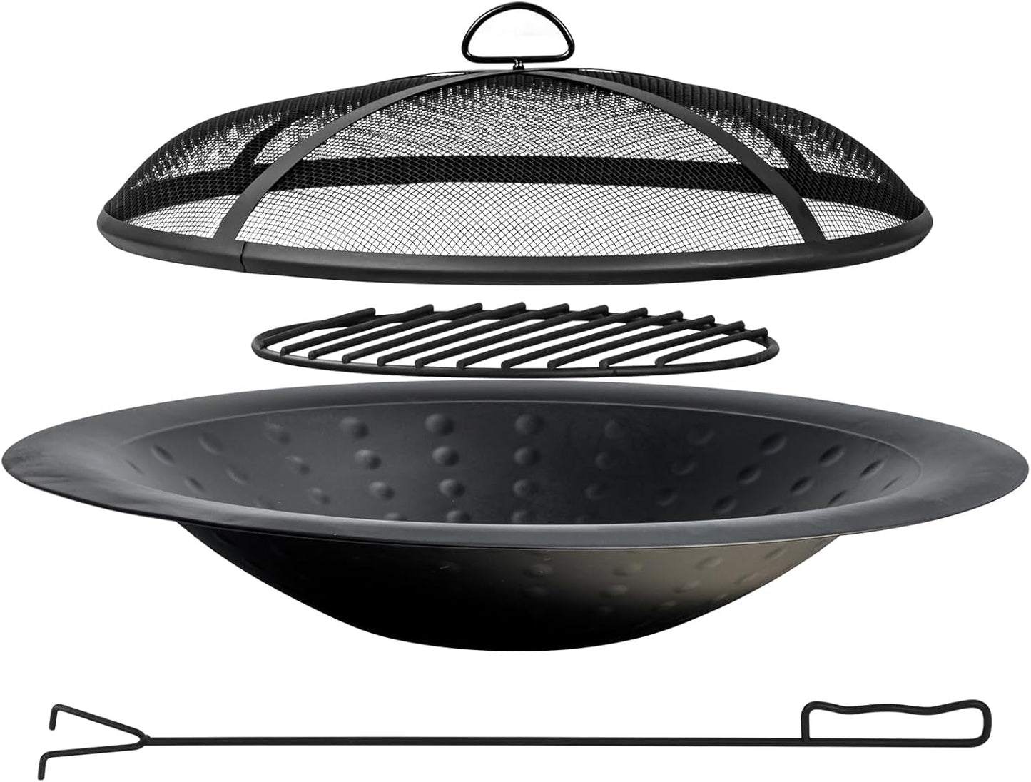 35 inch Steel Fire Bowl for DIY or Replacement Existing Fire Pits, Wood Burning Fire Pit Bowl with Spark Screen &Fire Poker, Fireplace for Backyard, Porch, Deck, Camping, BBQ (Circle Dot)