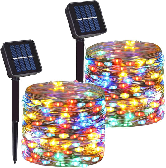 2 Pack Total 200 LED 66FT Solar Powered Copper Wire String Lights Outdoor, Waterproof, 8 Modes Fairy Lights for Garden, Patio, Party, Yard, Christmas (Multicolor)