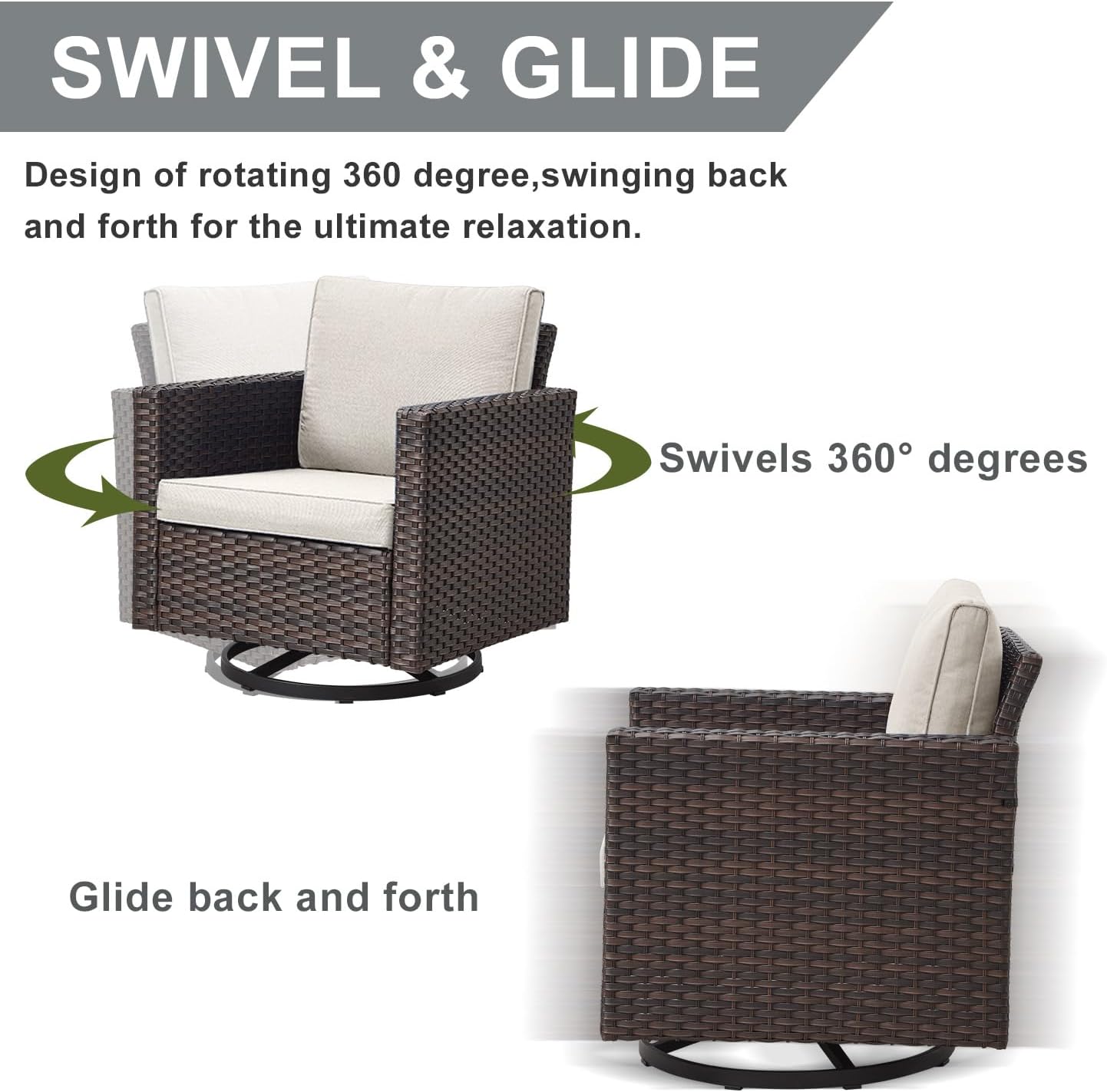 HUMMUH 9 Piece Patio Furniture Set PE Wicker Outdoor Sectional Sofa and Patio Swivel Chairs Outdoor Chairs Storage Box Ottomans for Porch,Garden,Backyard,Deck(Brown/Beige)