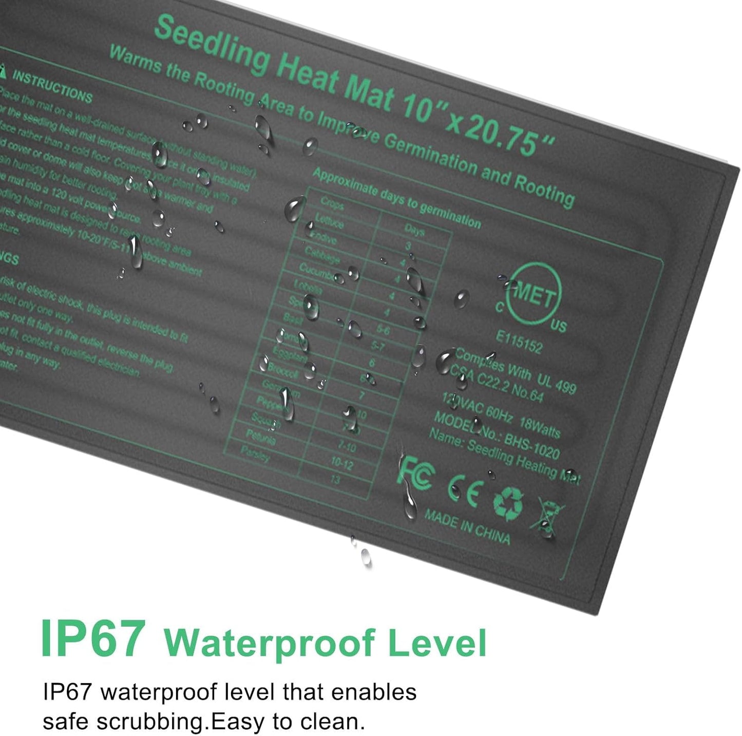 Seedling Heat Mat 4 Pack, MET Certified Heating Mat for Plants Grow Seed Starting Greenhouse, Waterproof Durable Germination Warm Hydroponic Heating Pad