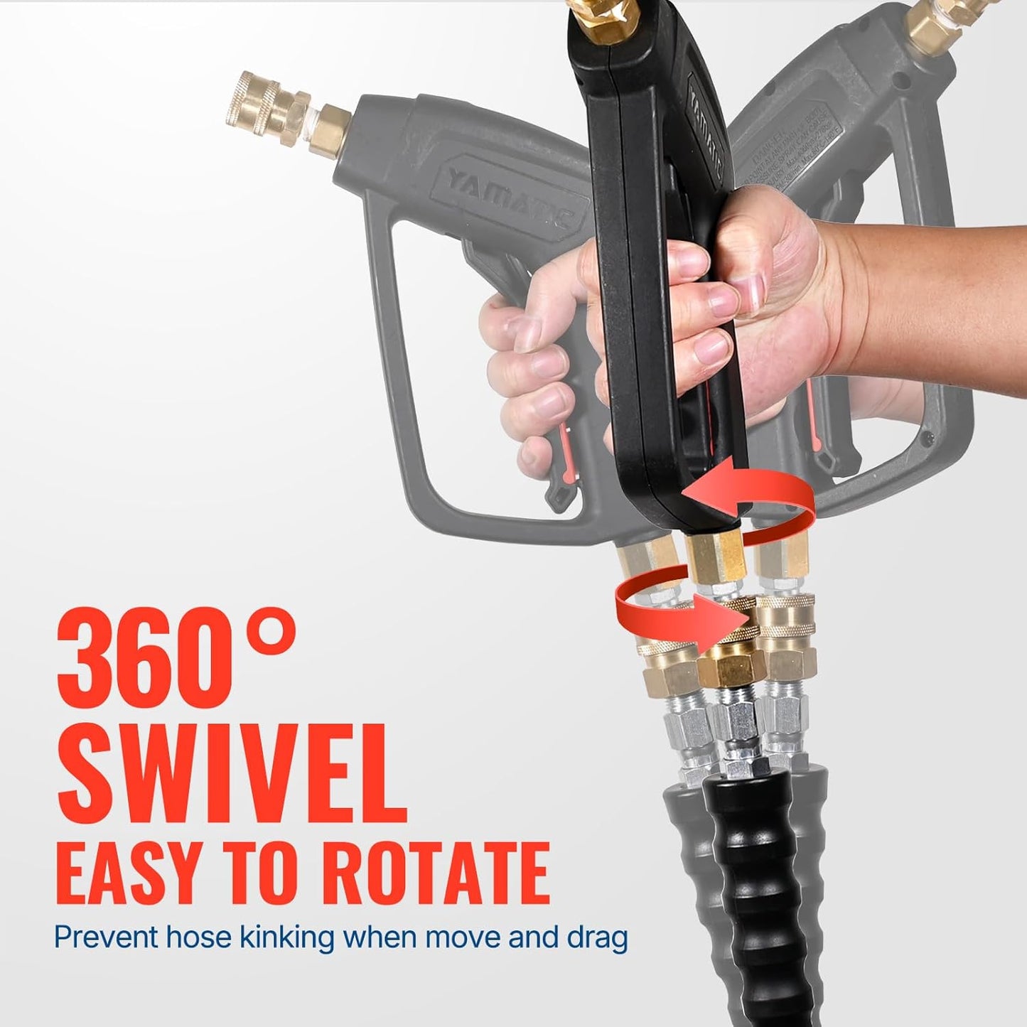 YAMATIC Short Pressure Washer Gun with Swivel Brass 3/8" Quick Connector, Power Washer Handle with Easy Pull Trigger Replacement for Ryobi, Simpson, Craftsman, DeWalt, 4000 PSI