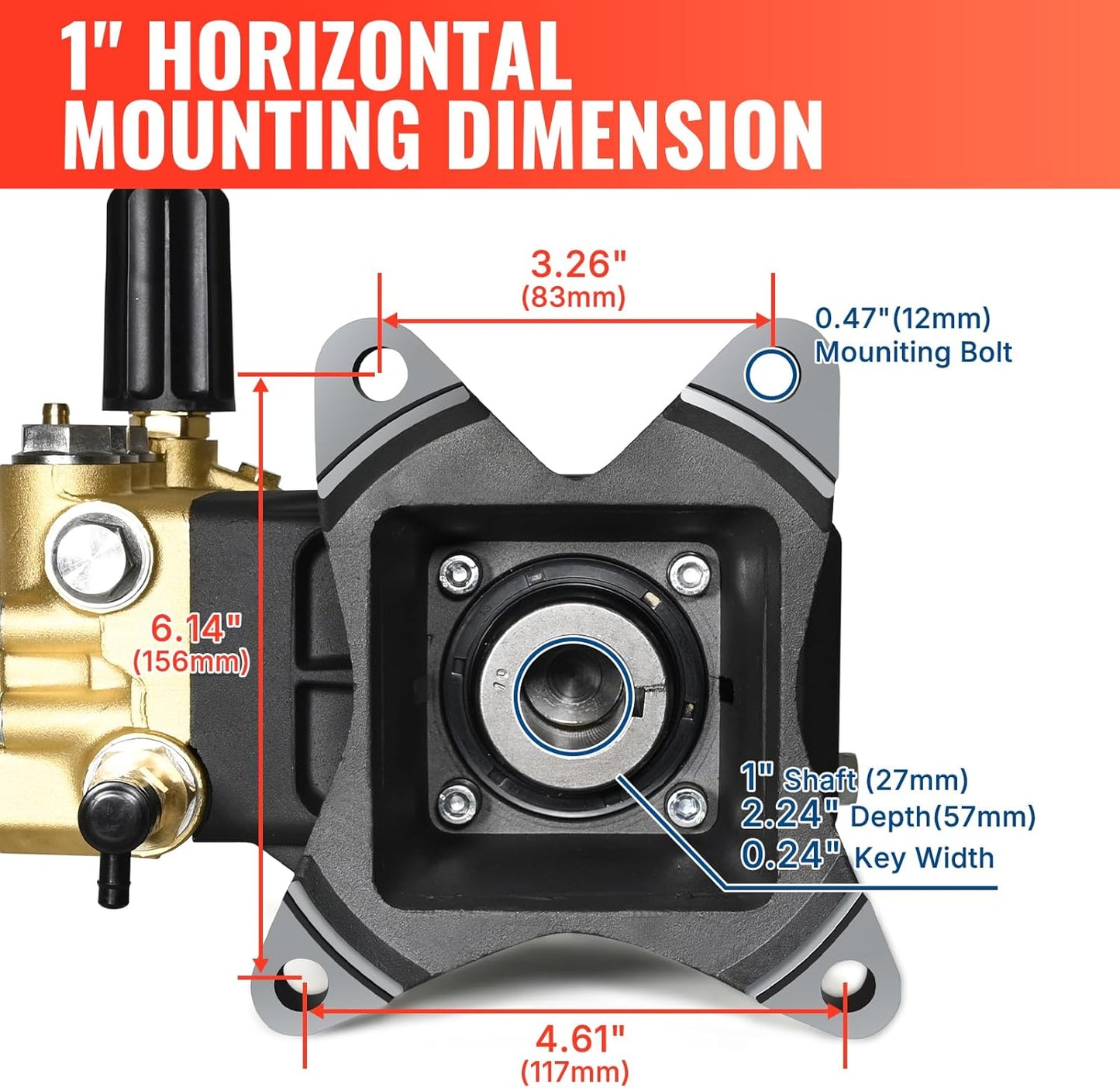 YAMATIC Horizontal Triplex Plunger Pressure Washer Pump 1" Shaft 4000 PSI 3.5 GPM, Replacement for Simpson AAA 90034, 90039,90038, Honda GX340, GX390, GX270 for Industrial Gas Powered Washers