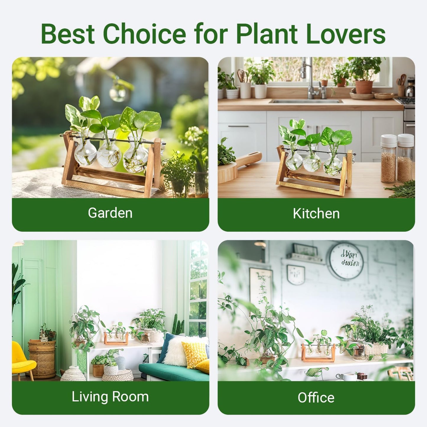 Ivolador I Plant Propagation Station, Bulb Plant Terrarium with Wooden Stand, Unique Gardening Gifts for Women, Hydroponic Indoor Planter, Home Office Garden Wedding Decor - 3 Bulb Glass Vases