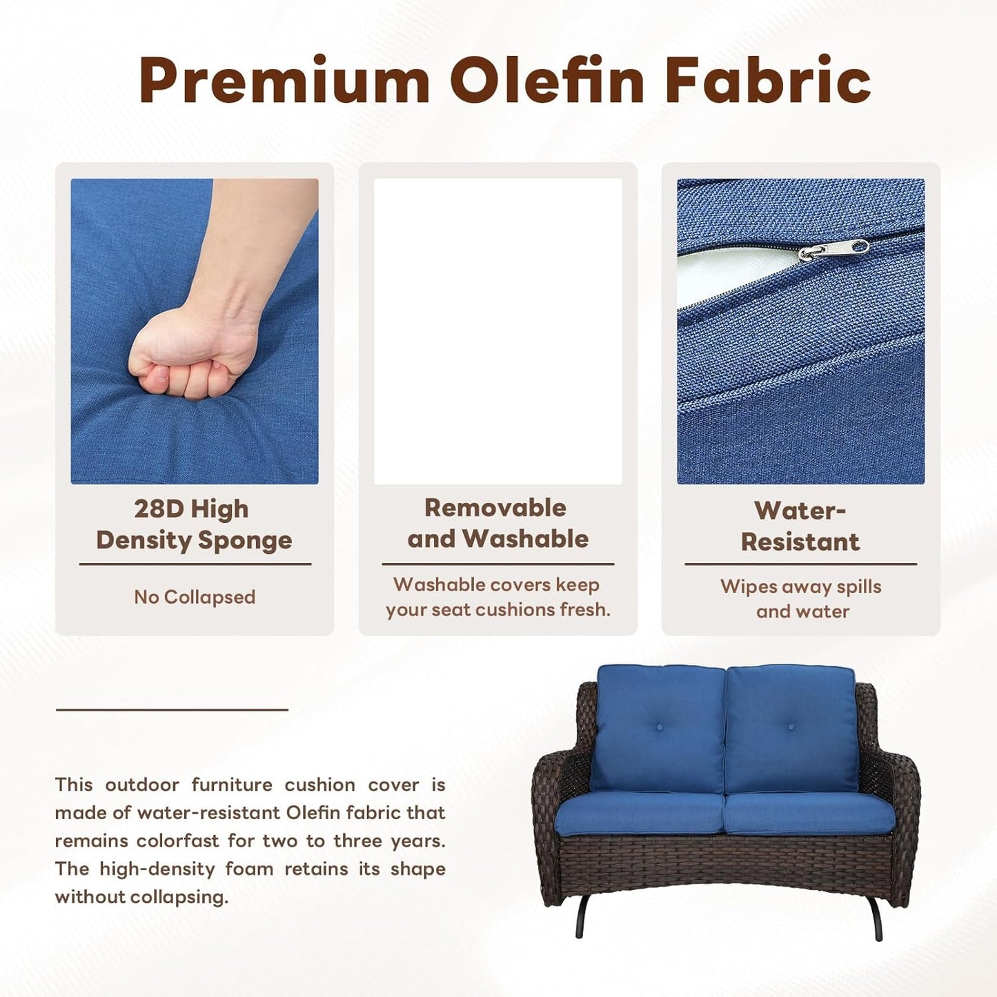 Spacious Outdoor Glider Bench - 500 LBS Weight Capacity Small Loveseat, 2 Seater Patio Gliders Furniture All Weather Wicker Couch with Removable Cushion for Deck Sunroom Balcony Backyard