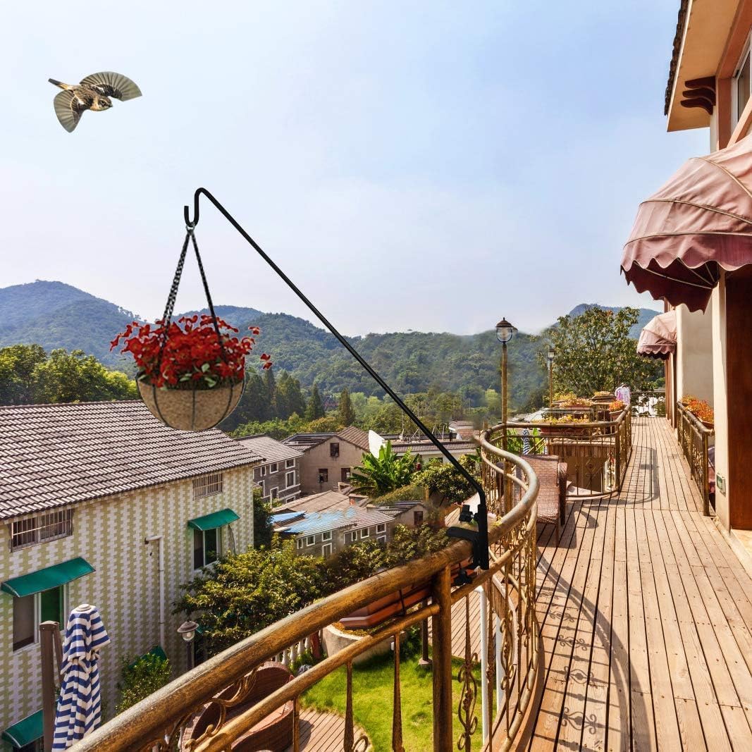 ERYTLLY Heavy Duty Deck Hook, Extensible and Adjustable Deck Hook with 2" Non Slip Horizontal Clamp for Hanging Bird Feeder, Plants, Suet Baskets,Wind Chimes,Lanterns and More