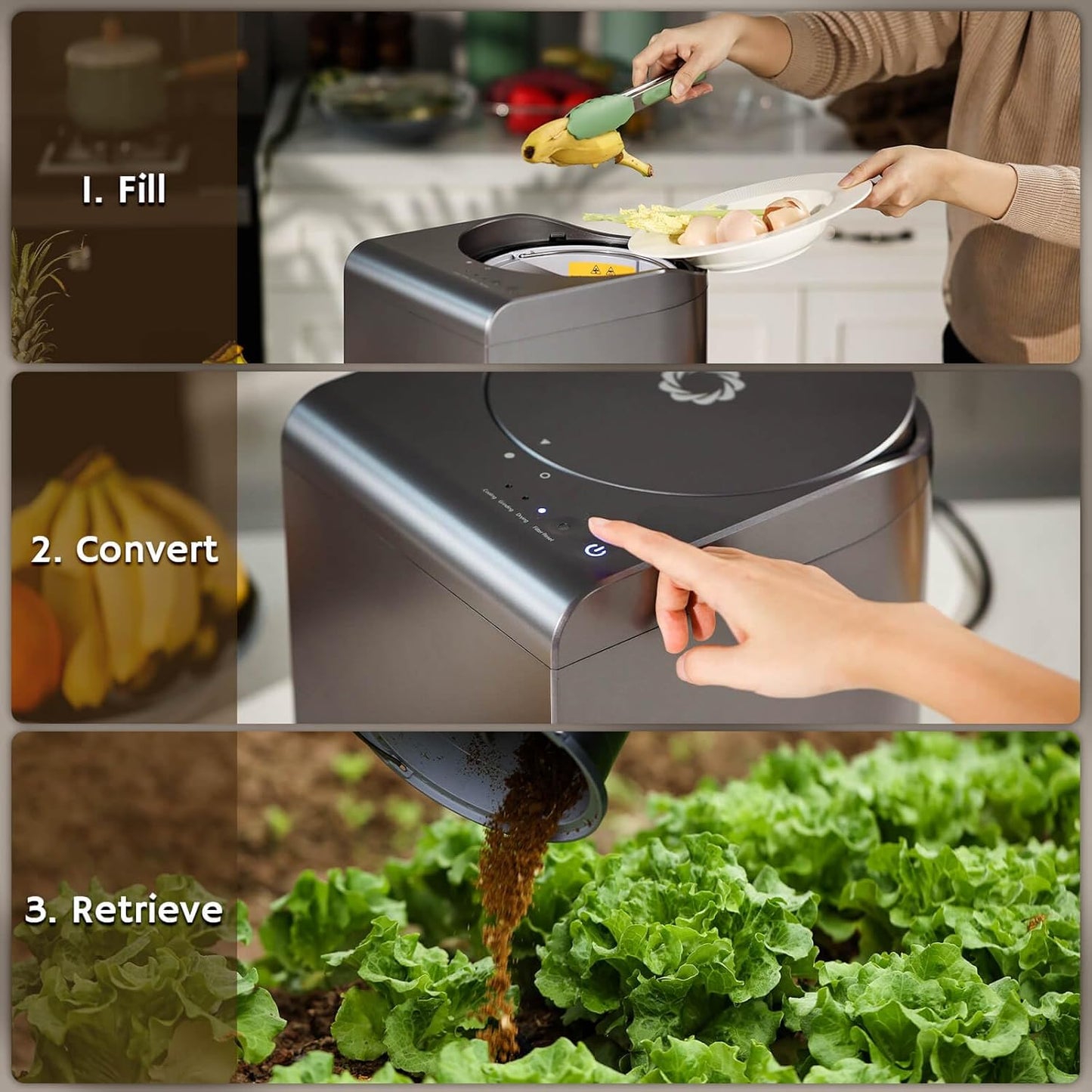Airthereal Revive Food-to-Soil System, Odorless Countertop Electric Kitchen Composter, 1-Click Smart Operation, Powerful Sharksden Trinity Blade to Cycle Food Waste into Earth Nutrition