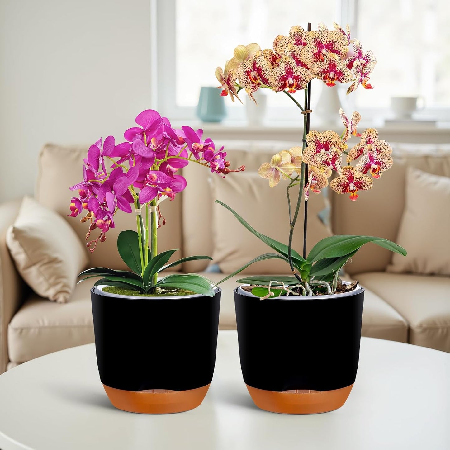 QCQHDU 2 Pack Orchid Pots with Holes for Repotting, Double-Layer and Self Watering Orchid Pot with Good Air Circulation