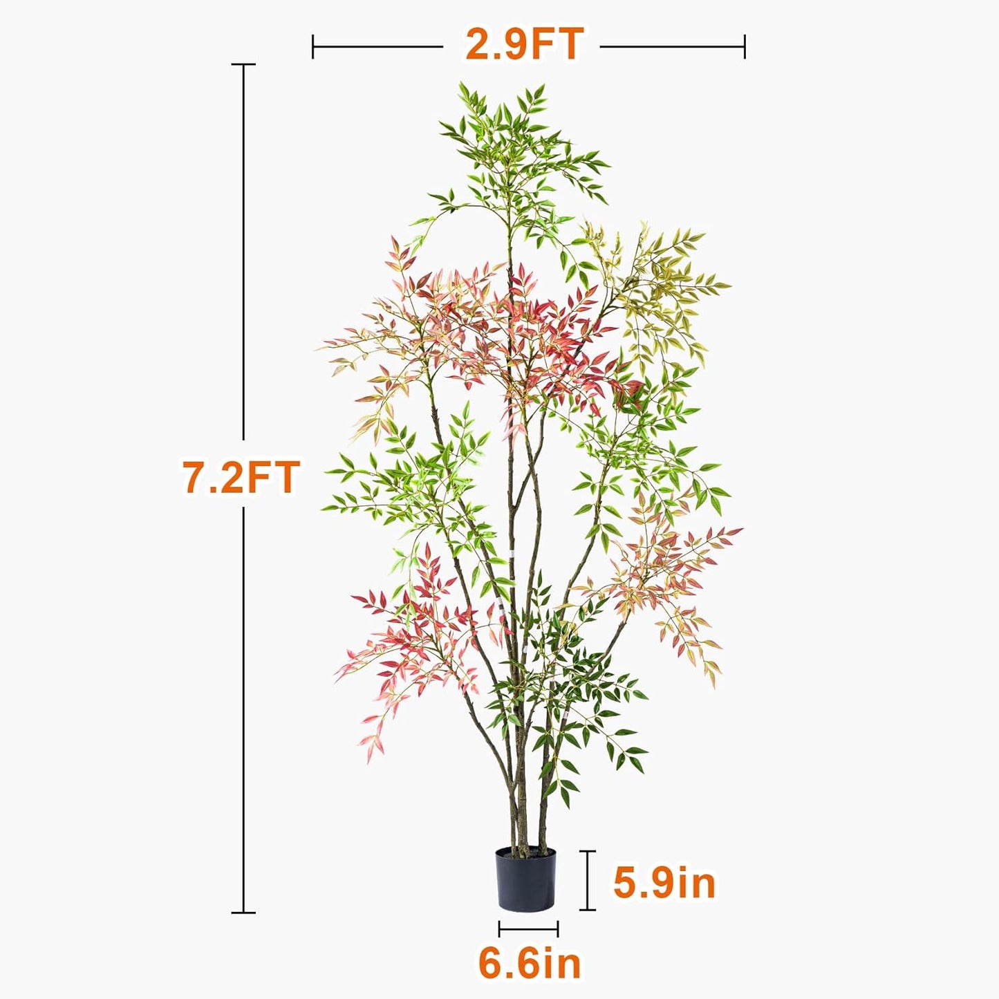 7.2ft Faux Bamboo Tree Artificial Nandina Tree Artificial Indoor Plants Realistic Fake Potted Tree with 800+ Leaves, Cement Planter - Home Office Decor Perfect for Housewarming Gift Non-Toxic