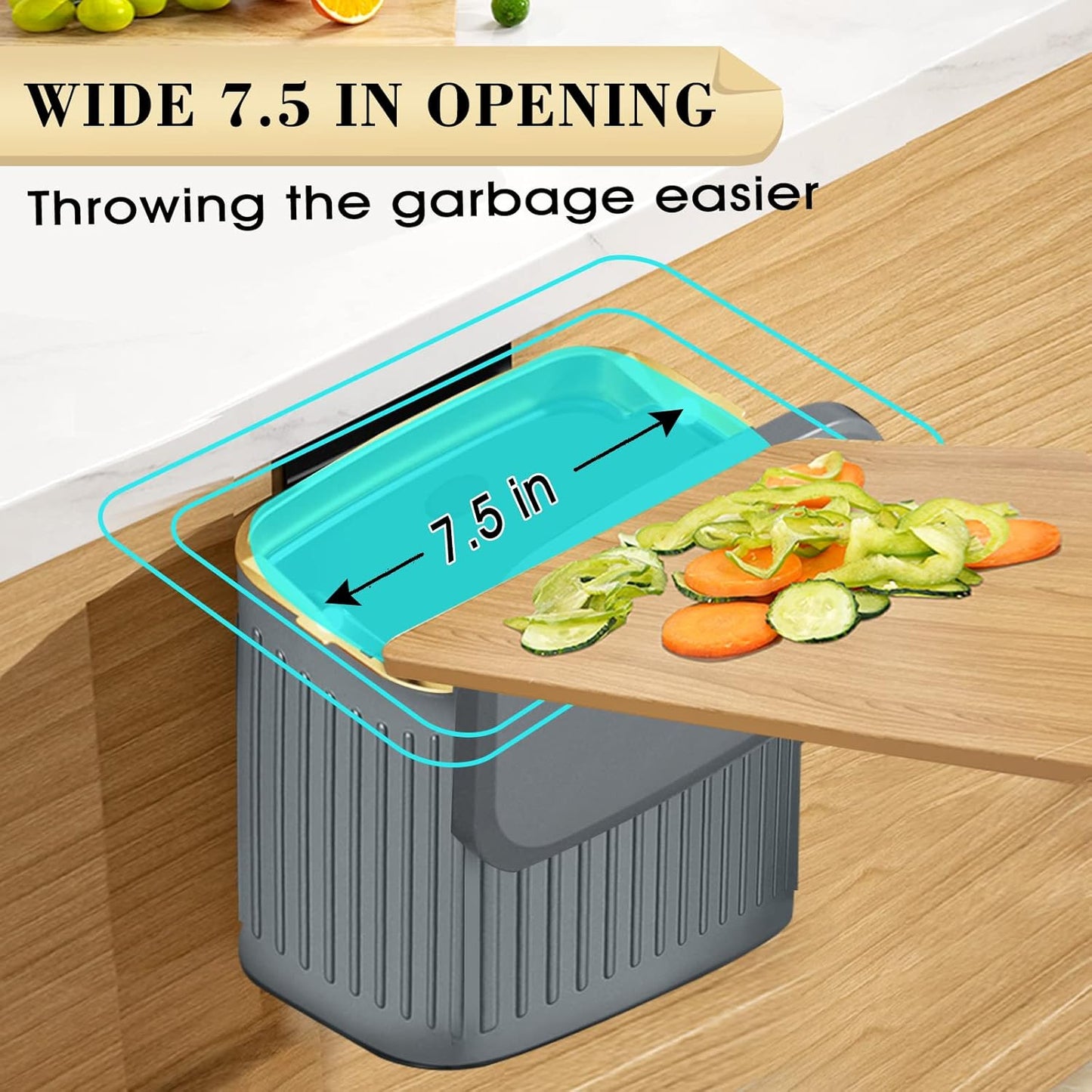 GloDeals Compost Bin, Detachable and Countertop Bin, 4 Liter / 1.06 Gallon, Stainless Steel Small Trash Can with Lid, Kitchen Compost Bin Under Sink Cabinet Hanging Trash Can for Kitchen(Dark Grey)