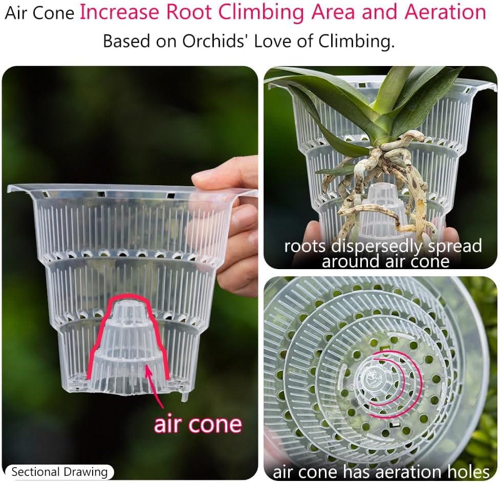 4 inch Clear Orchid Pots with Holes Match White Plastic Orchid Planter,Set of 2,Double Layer Plant Nursery Pots Own Scientific Controlling Roots Technology