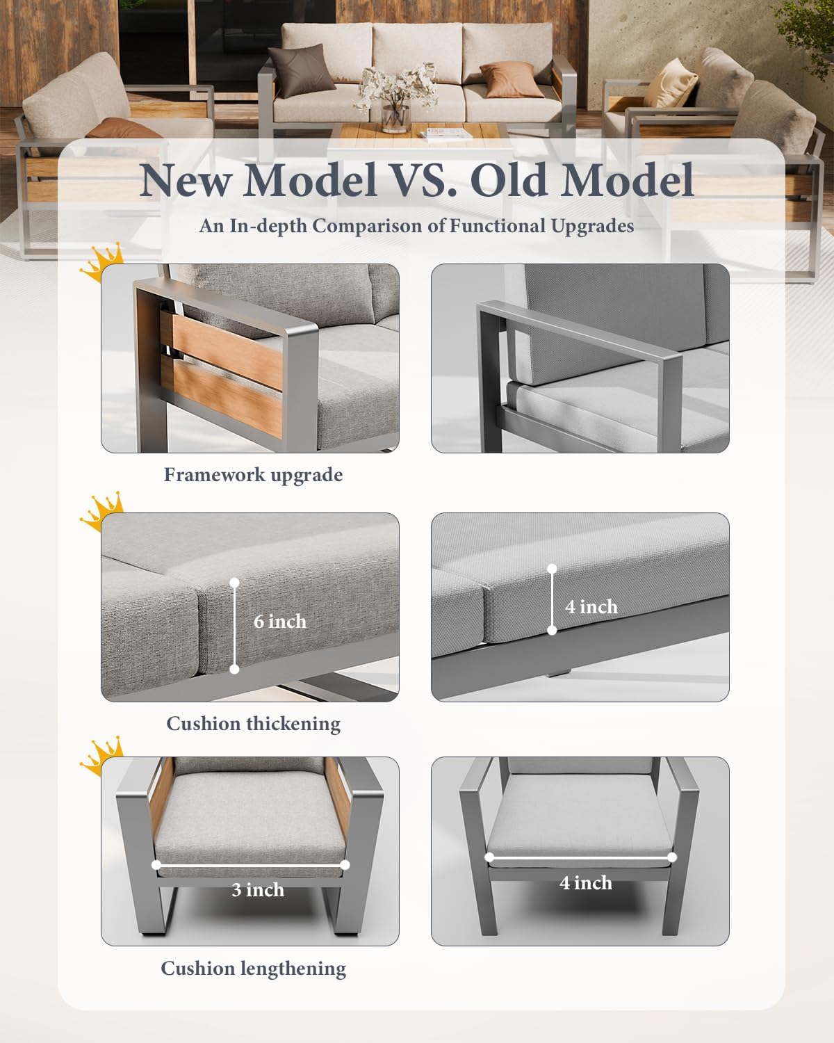 ZANDOR Aluminum Outdoor Patio Furniture Set, 5-Piece Metal Modern Outside Sectional Conversation Lawn Furniture with Coffee Table & Washable Thick Cushions,Seating Sofa for Garden/Backyard/Porch Grey