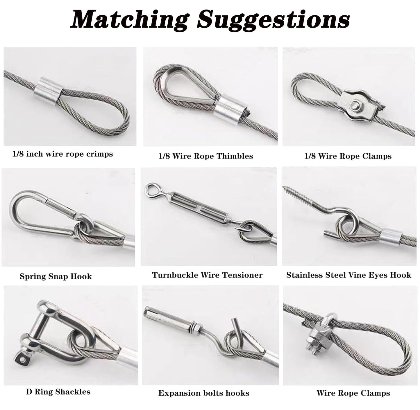 1/8" Stainless Steel Cable,100ft Wire Rope Kit Turnbuckles for Cables Wire, 7x7 Strand Core 3/32" Overmolded to 1/8" Metal Cable for Outdoor Hanging Kit,Garden Fence,Decor, Plant Hanger