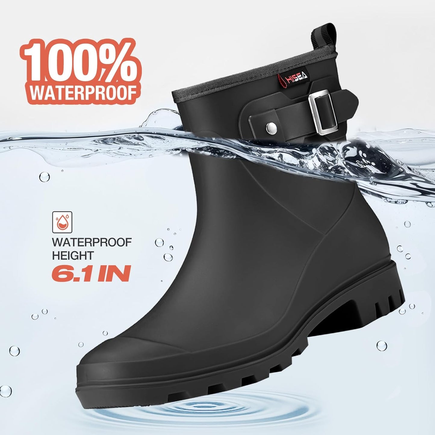 HISEA Women's Ankle Rain Boots Waterproof, Fashion Short Garden Shoes Anti-slip for Women with Comfortable Insole