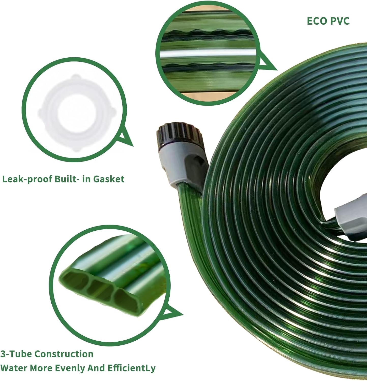 75 FT Flat Sprinkler Hose for Lawn Watering Garden Soaker Hose with Holes, Heavy Duty Lightweight No-Kink Water Hose with Stakes, Irrigation Hose, Great Fun for Kids and Dog