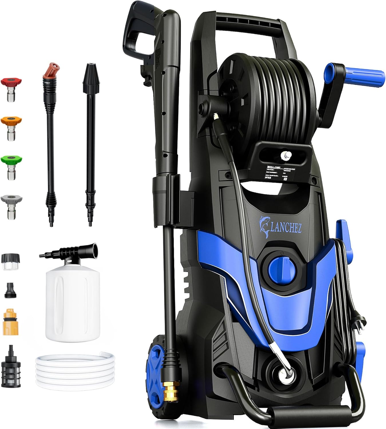 Pressure Washer, Power Washer with 6 Quick Connect Nozzles, Inlet Hose & Filter&Foam Cannon for Cars/Fences/Driveways/Patios/Home Cleaning (Blue)