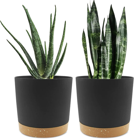 QCQHDU 8 inch Plant Pot, 2 Pack Planters for Indoor Plants with Drainage Holes & Saucer, Outdoor Flower Pots Home Garden Modern Decor