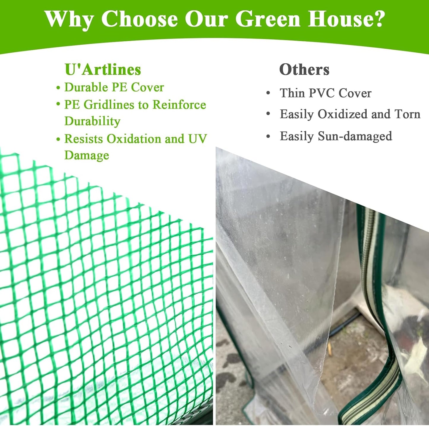 U'Artlines Portable Mini Greenhouse Small Green House with Waterproof Pad and Plant Label 47x24x24 Inch Plant Cover Tent for Garden Small Plants Indoor Outdoor, Green PE