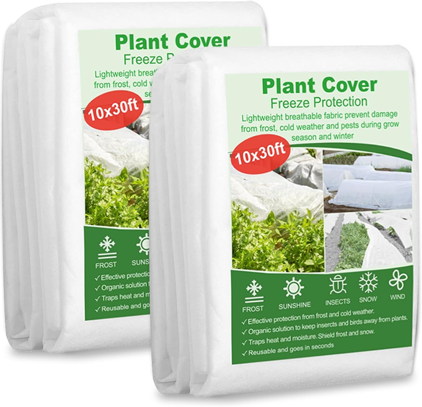 SPORTYOUTH 2 Packs Plant Covers Freeze Protection 10 x 30 FT 1.2 oz/yd² Frost Cloth Blankets Large Thicker Garden Floating Row Cover Fabric for Outdoor Plants Winter Cold Fruits Pests Protection