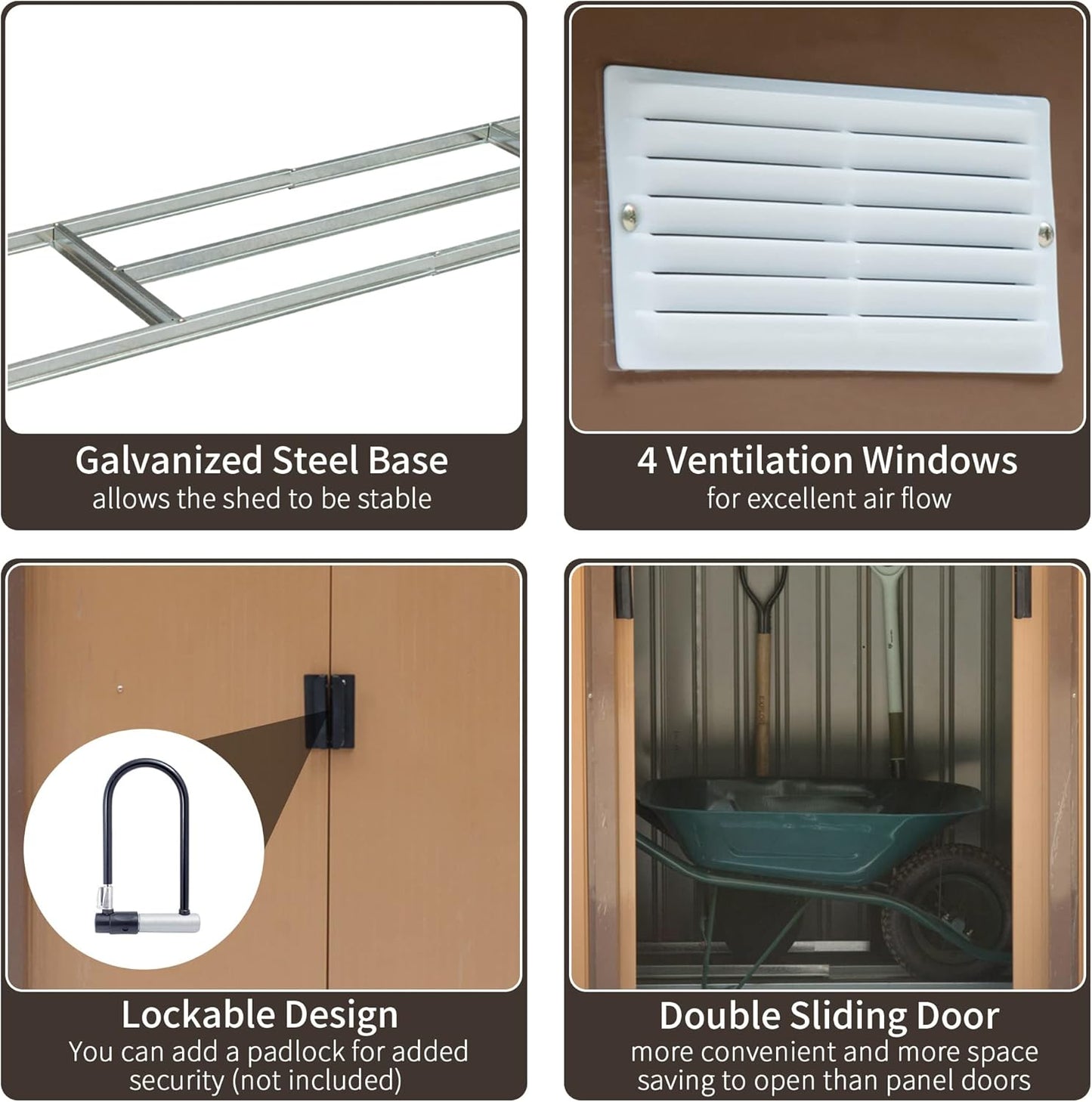 Outsunny 7' x 4' Outdoor Storage Shed, Garden Tool Metal Shed with Foundation Kit, Double Lockable Door, Air Vents and Sloping Roof, for Backyard, Patio, Lawn, Yellow