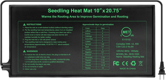 Seedling Heat Mat Hydroponic Plants Heating Pad, Seed Starting Greenhouse and Germination, Waterproof Durable Heating Pad for Indoor Home Gardening Seed Starter(10“x20.75”)