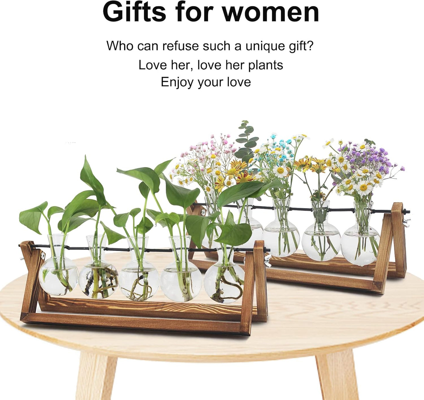 Plant Propagation Station, Propagation Vases for Plants, Unique Gardening Birthday Gifts for Women Plant Lovers Mom Best Friend - 5 Bulb Glass Vases