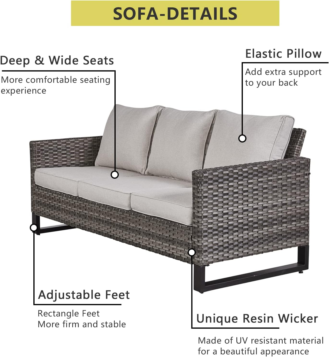 HUMMUH 7 Piece Patio Furniture Set PE Wicker Outdoor Sectional Sofa,High Back Patio Swivel Rocking Chairs with Ottomans Coffee Table for Porch,Garden,Backyard