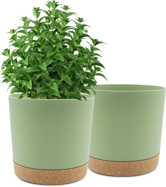 QCQHDU 10 inch Plant Pot, 2 Pack Planters for Indoor Plants with Drainage Holes & Saucer, Outdoor Flower Pots Home Garden Modern Decor