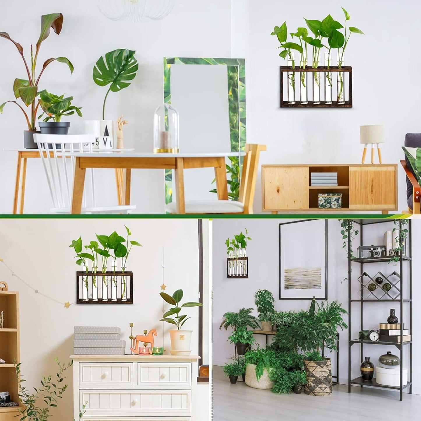 XXXFLOWER Wall Hanging Terrarium Planter with 5 Test Tubes,Wall Planters for Indoor Plants,Plant Lover Gifts for Women Garden Office Decoration