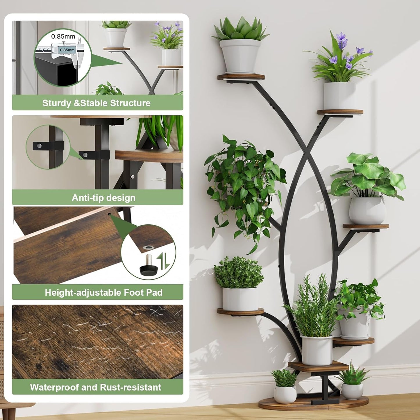 Plant Stand Indoor with Grow Light - 8 Tiered Corner Shelf for Indoor Plants, 57" Tall Plant Shelf with Lights for Indoor Growing , Sturdy Metal Plant Rack for Living Room,Balcony,Patio