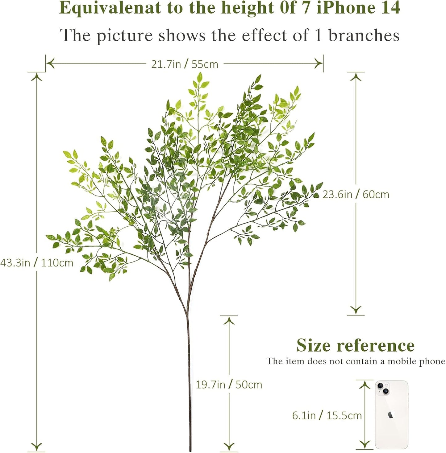 Dremisland Artificial Plant 43.3 Inch Artificial Bamboo Plant Branch 2 Pcs Artificial Green Stems Lucky Bamboo Plants Fake Shrubs Plants Bushes for Home Wedding Office Garden Decor (Green)