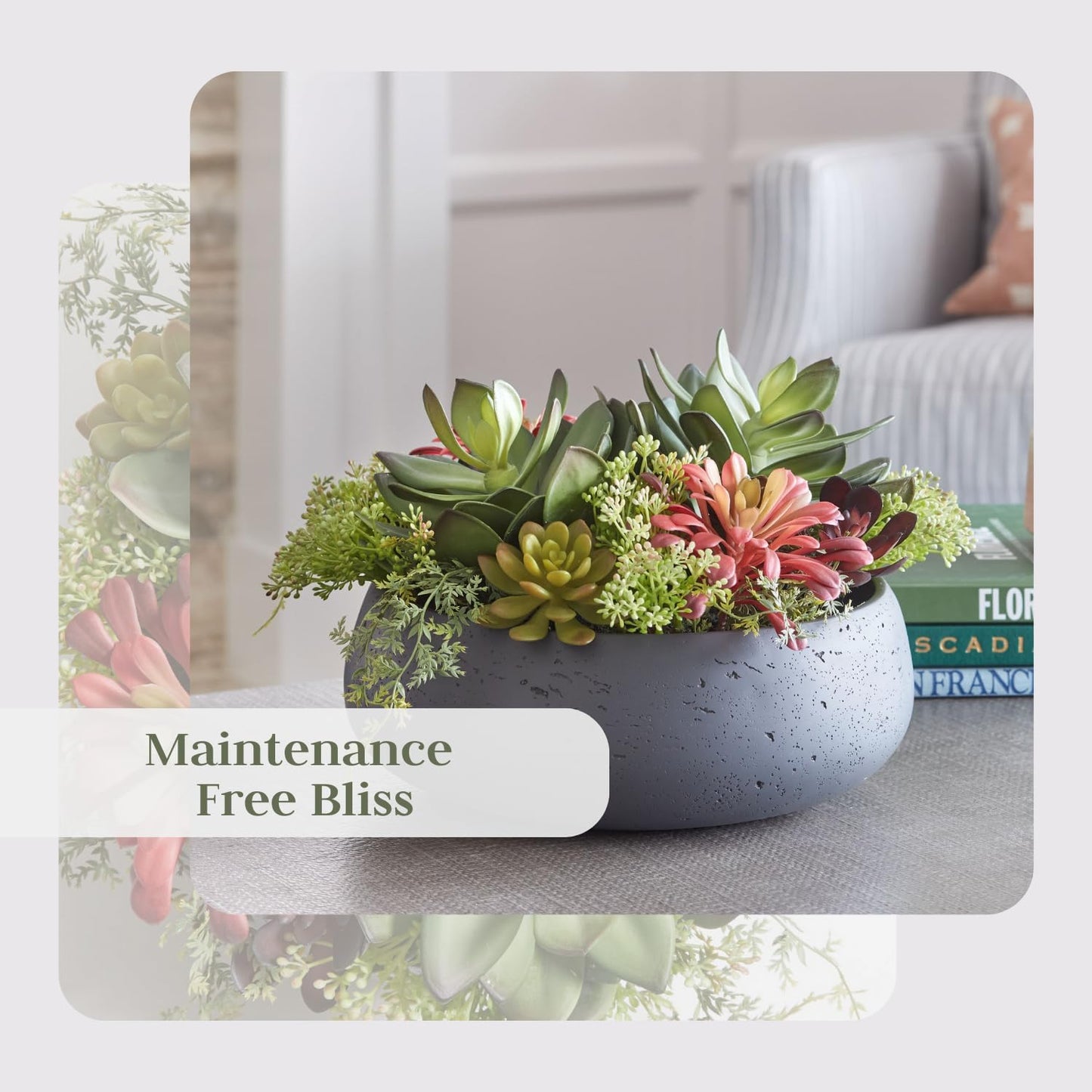 Faux Succulent Arrangement, Premium Artificial Indoor Plant Enhances Interior Design, Display on Any Surface in Your Home Adding an Inviting Touch of Nature, Grey Planter Pot Included