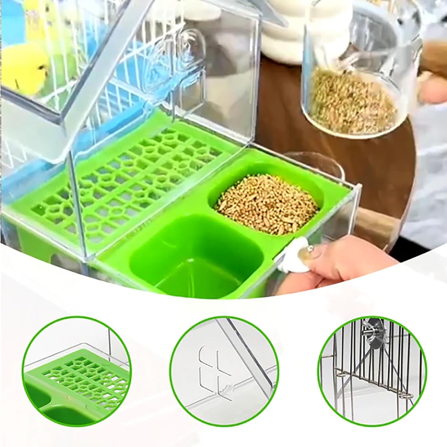 Ziveseller/Sowhathow Pull-Out External Parrot Feeder, Parrot Feeder Parakeet House Bird Bath Transparent Dish Water, Hanging Wild Bird Seed with Squirrel Proof Tray (White*2)