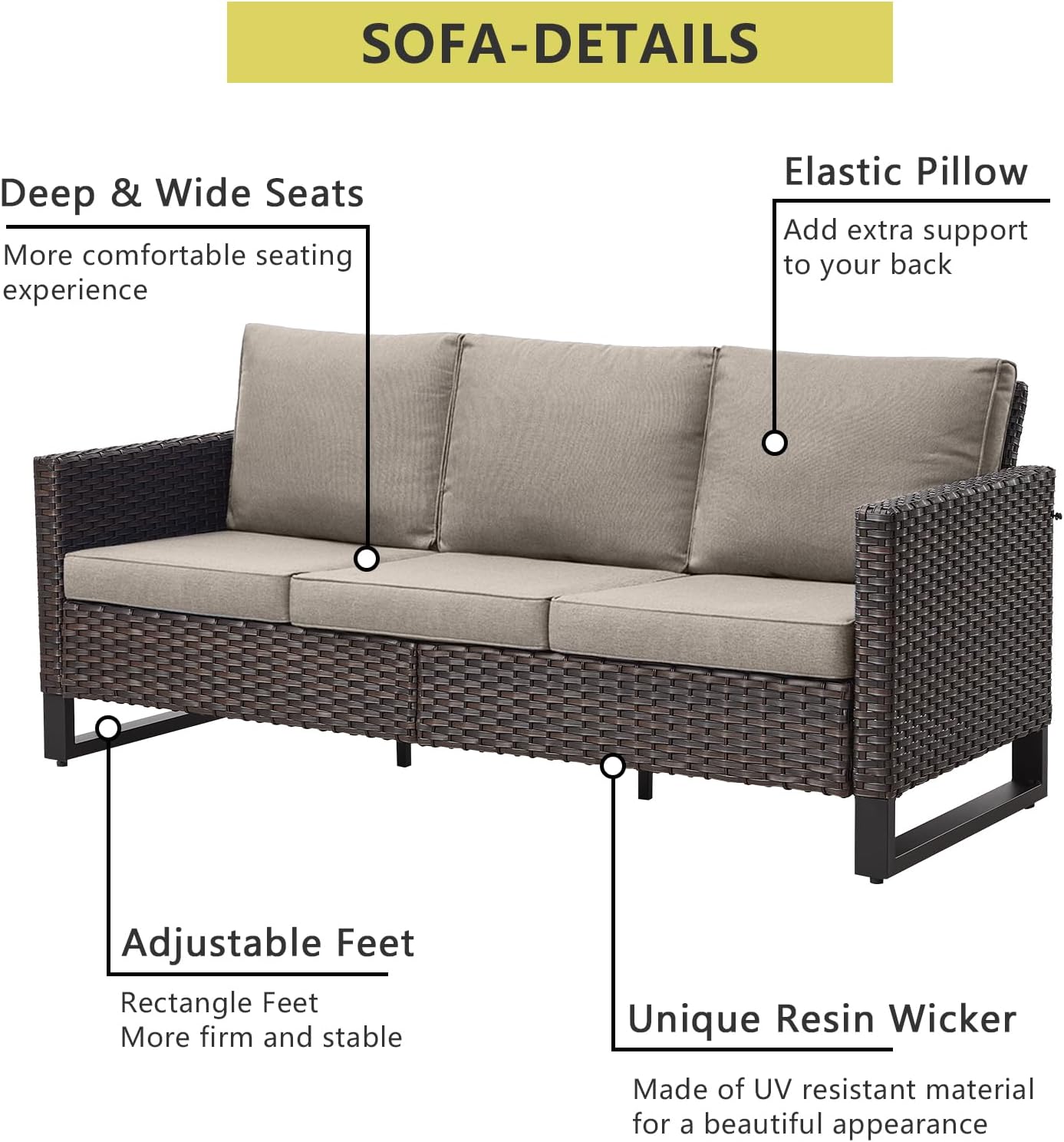 HUMMUH 8 Piece Patio Furniture with Fire Pit,PE Wicker Outdoor Conversation Sets-6-Seater Sofa,Patio Swivel Chairs Outdoor Chairs, Propane Fire Pit,Side Table for Porch,Garden,Backyard(Brown/Grey)