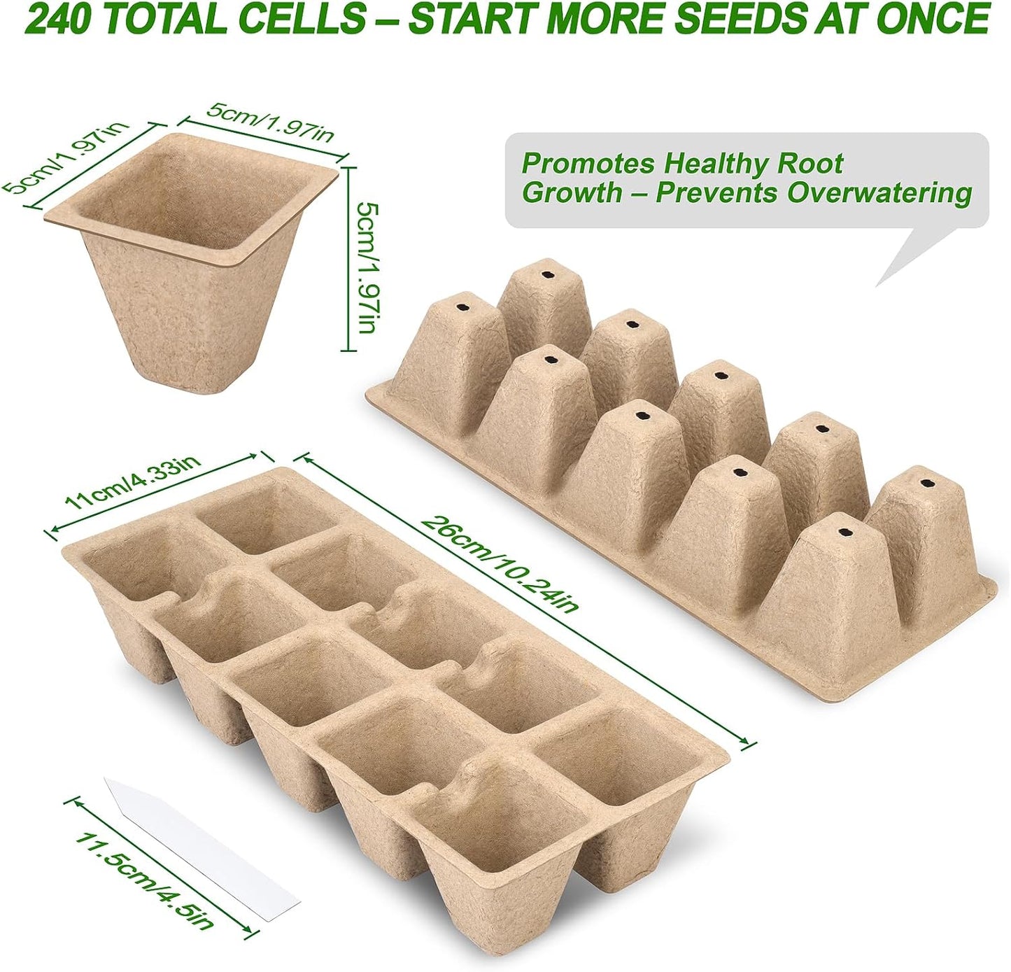 200 Cells Peat Pots, Seed Starter Trays Planting Trays for Seedlings, 20 Pack Germination Trays Peat Pot with 20 Labels