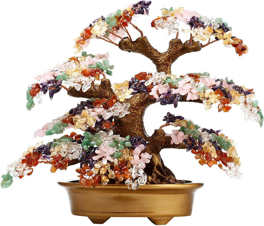 Feng Shui Money Tree Large Pine Tree Style Crystal Quartz Lucky Tree Gem Tree for Office Home Feng Shui Decoration for Wealth/Fortune and Luck (Multicolored)