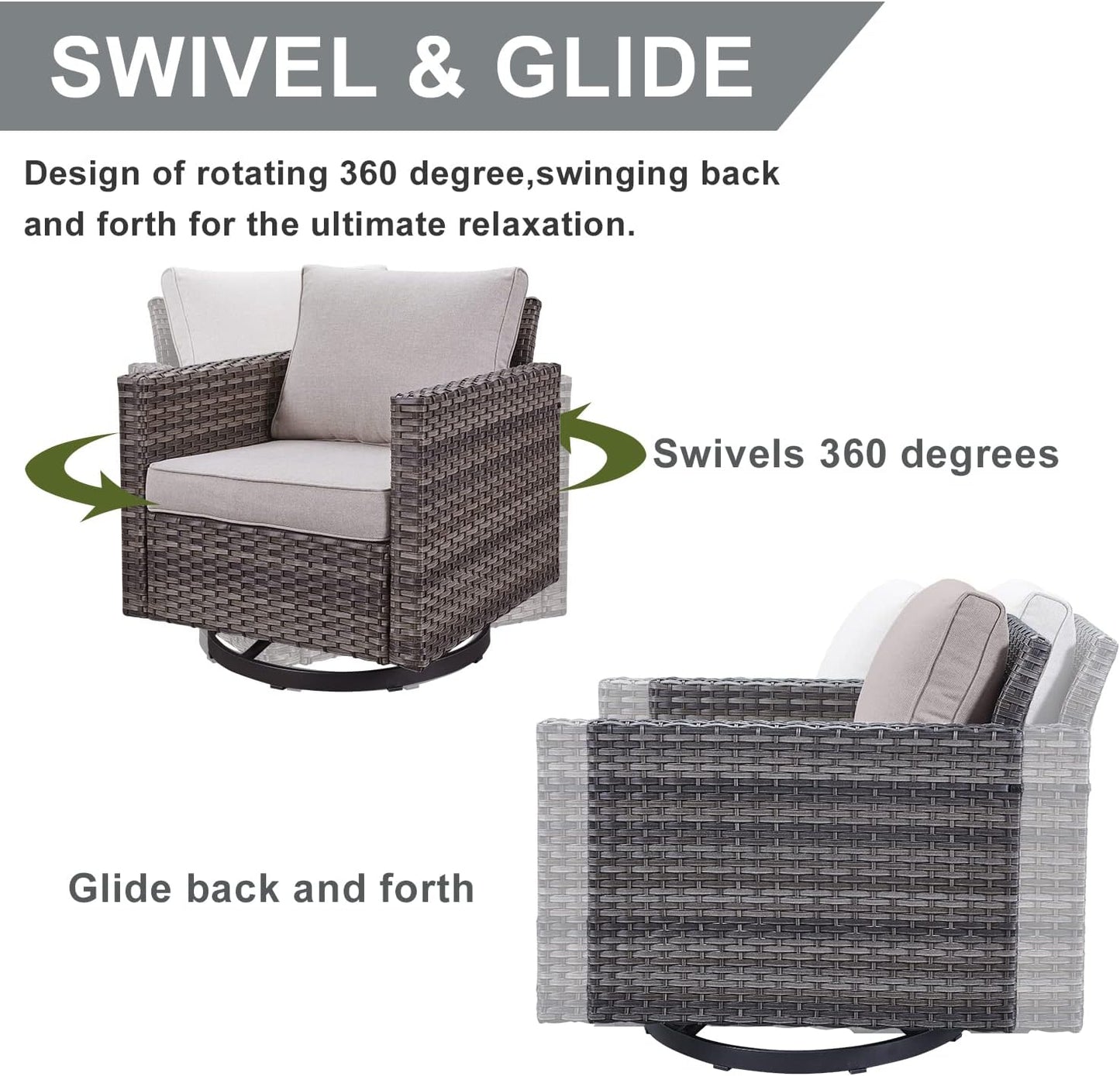 HUMMUH 8 Piece Patio Furniture with Fire Pit,PE Wicker Outdoor Conversation Sets-6-Seater Sofa,Patio Swivel Chairs Outdoor Chairs, Propane Fire Pit,Side Table for Porch,Garden,Backyard