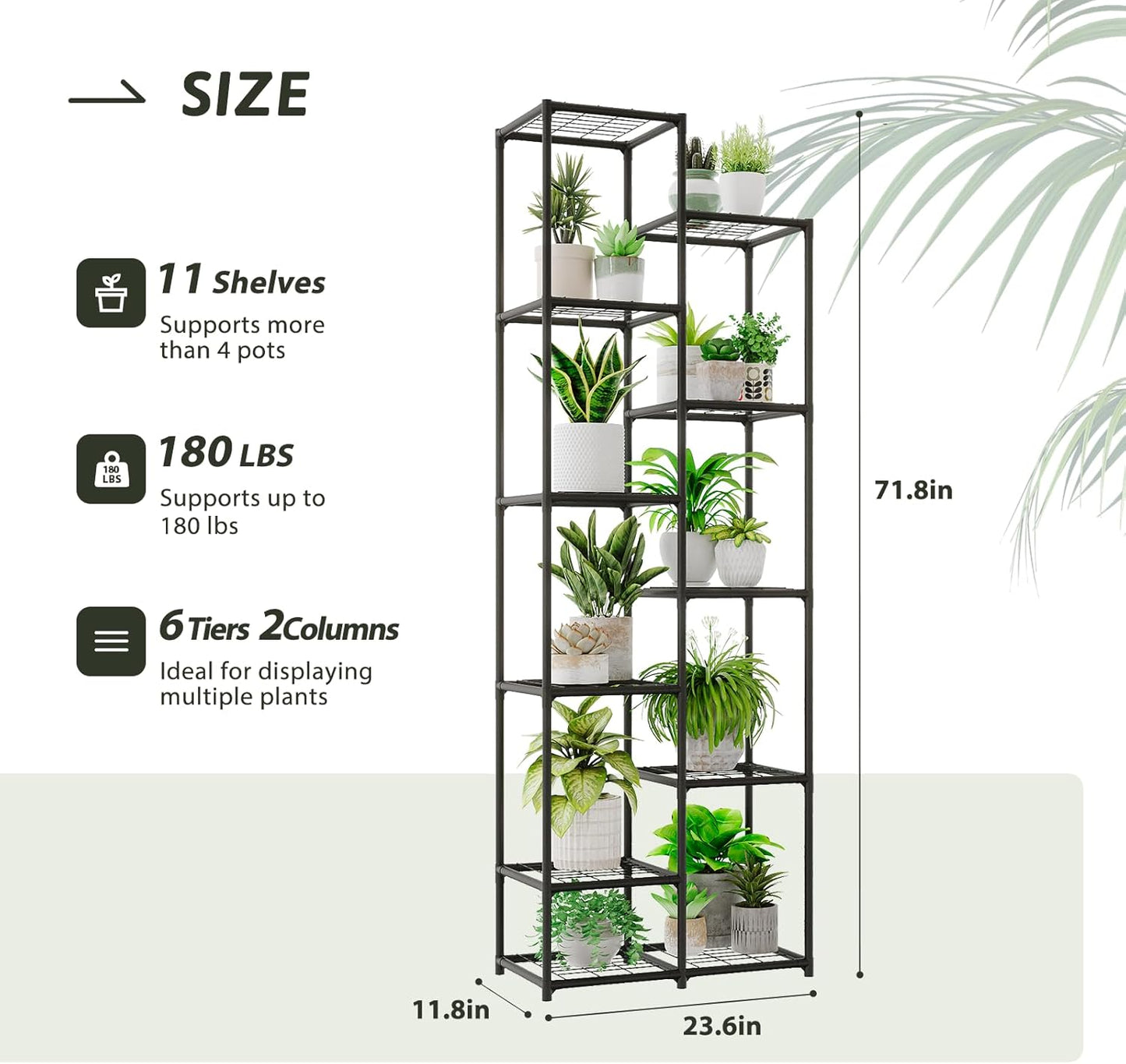 Tall Plant Stand Indoor Corner Plant Shelf Metal Plant Rack Plant Holder Flower Pot Stand for Multiple Plants for Living Room Patio Balcony Garden Porch Black