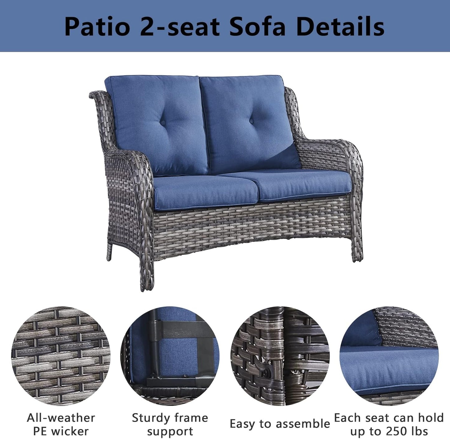 Outdoor Loveseat Small Patio Furniture 2 Seater Sofa Brown Wicker Couch Rattan Settee for Single-Family House