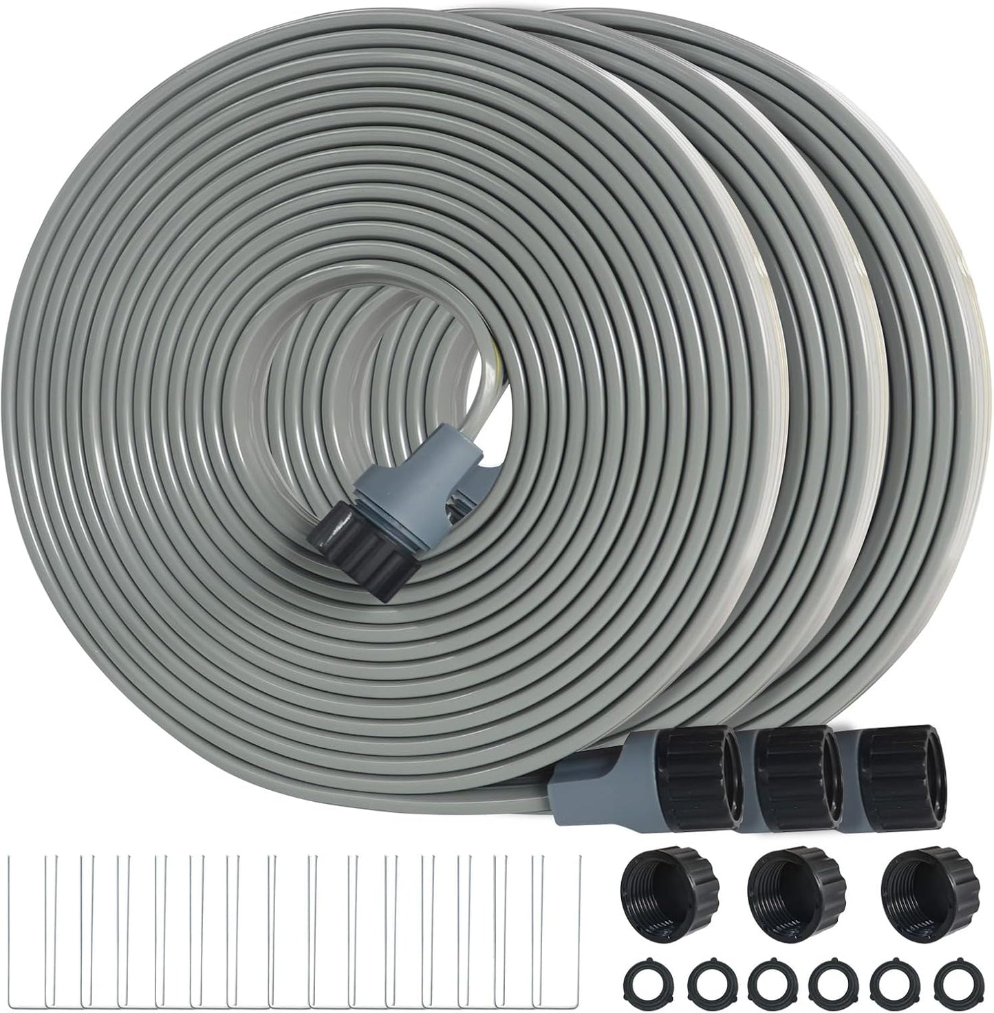 Hopegiver Sprinkler Soaker Hose 50ft 3-Pack Yard Sprinkler Hose 150 ft for Lawn Water Saving with Stakes, Drip Irrigation Hoses Garden Watering System(Grey,50ft 3-Pack)