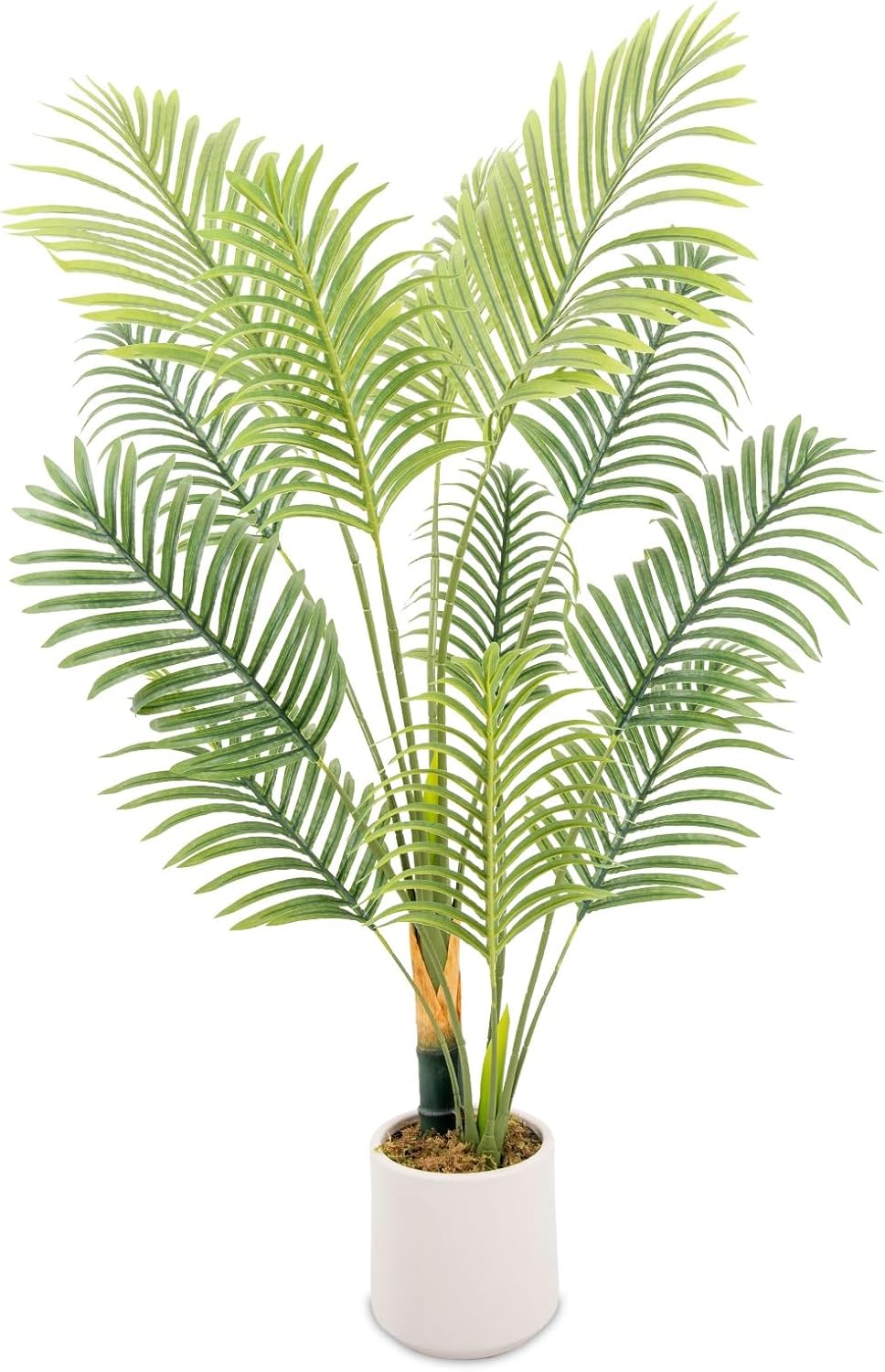 Artificial Fake Palm Tree 4FT 1Pack with White Planter & Free Moss, UV Resistant Artificial Palm Tree for Outdoors, Fake Plants for Poolside Home Room Decor, Faux Plants Outdoor Decor