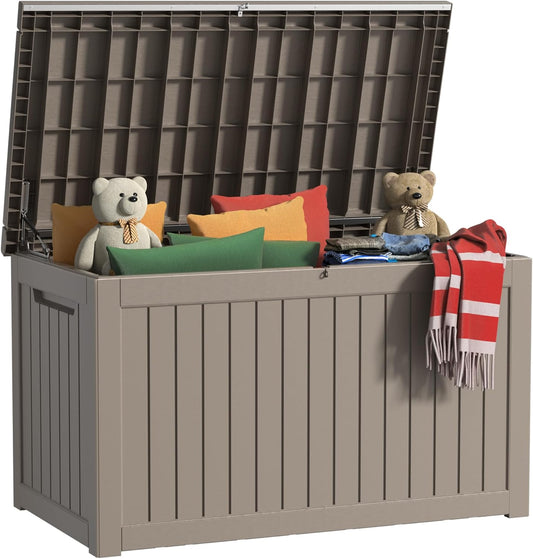 260 Gallon Deck Box Waterproof, UV Resistant Resin Outdoor Storage Box with Hydraulic Rod, Lockable Design and Enhanced Durability for Patio, Garden, and Poolside Use